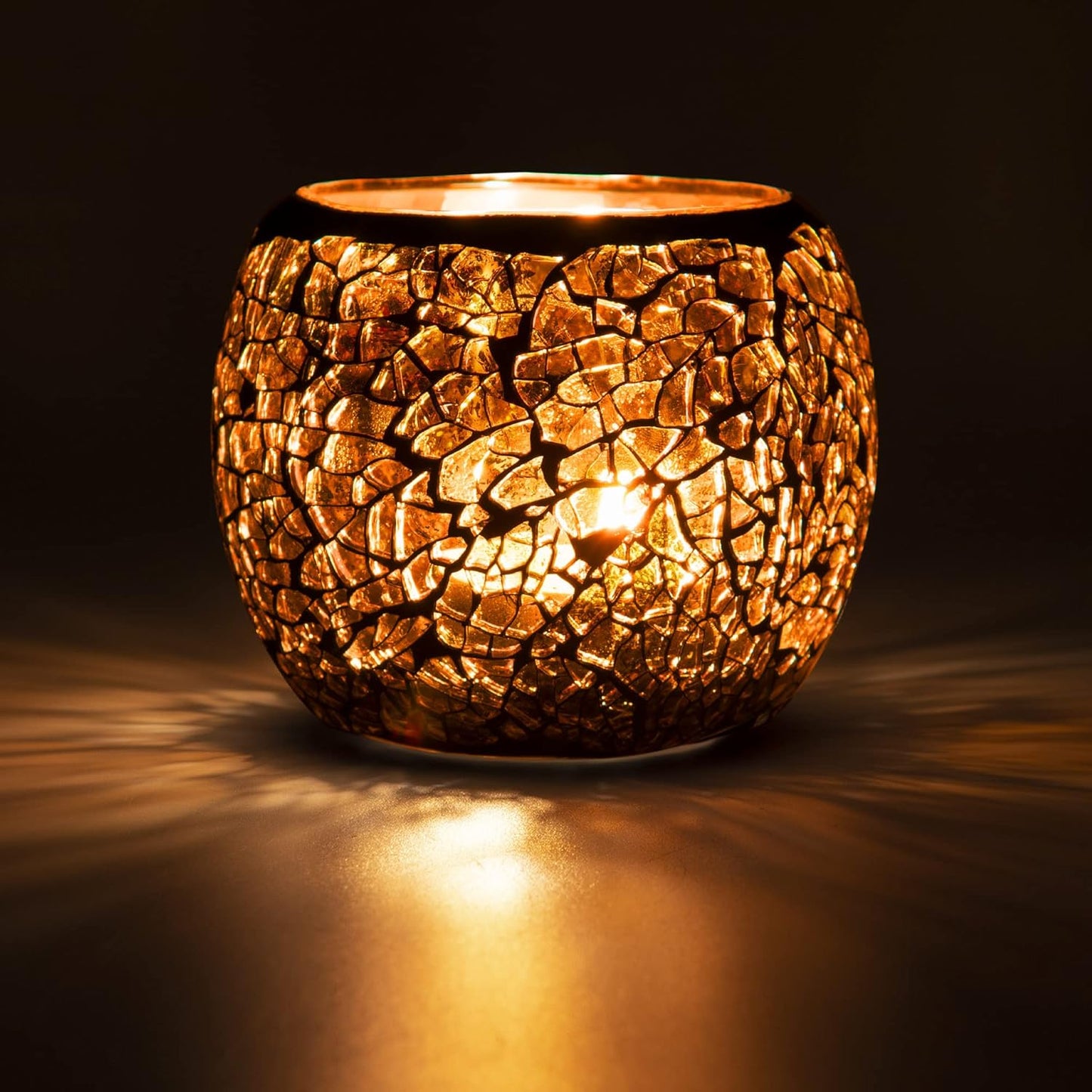 Scented Candle Holder Mosaic Glass Tea Light Holder,Handmade Romantic Glass Tealight Candle Holder for Aromatherapy,Party Décor(No Candles),Also Used as Vase,Pen Holder,Potted Plants Bowl (Amber)
