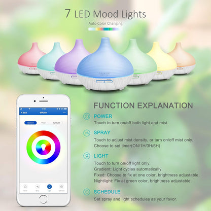 Smart Wifi Essential Oil Diffuser with 4 Essential Oils Set, 2021 Upgrated 300Ml Diffuser with 7 LED Lights
