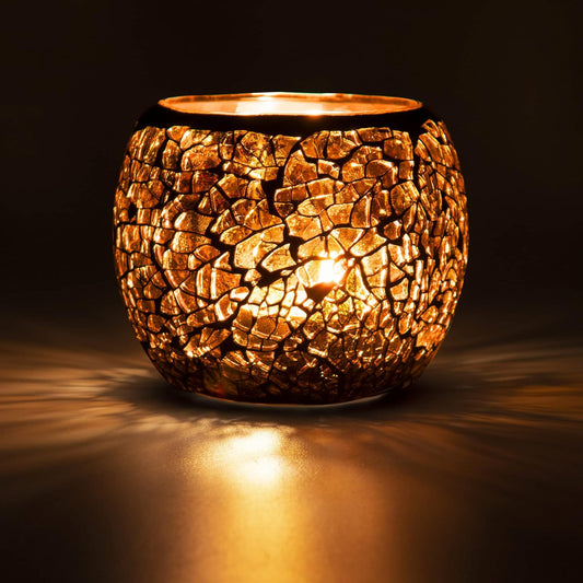 Scented Candle Holder Mosaic Glass Tea Light Holder,Handmade Romantic Glass Tealight Candle Holder for Aromatherapy,Party Décor(No Candles),Also Used as Vase,Pen Holder,Potted Plants Bowl (Amber)