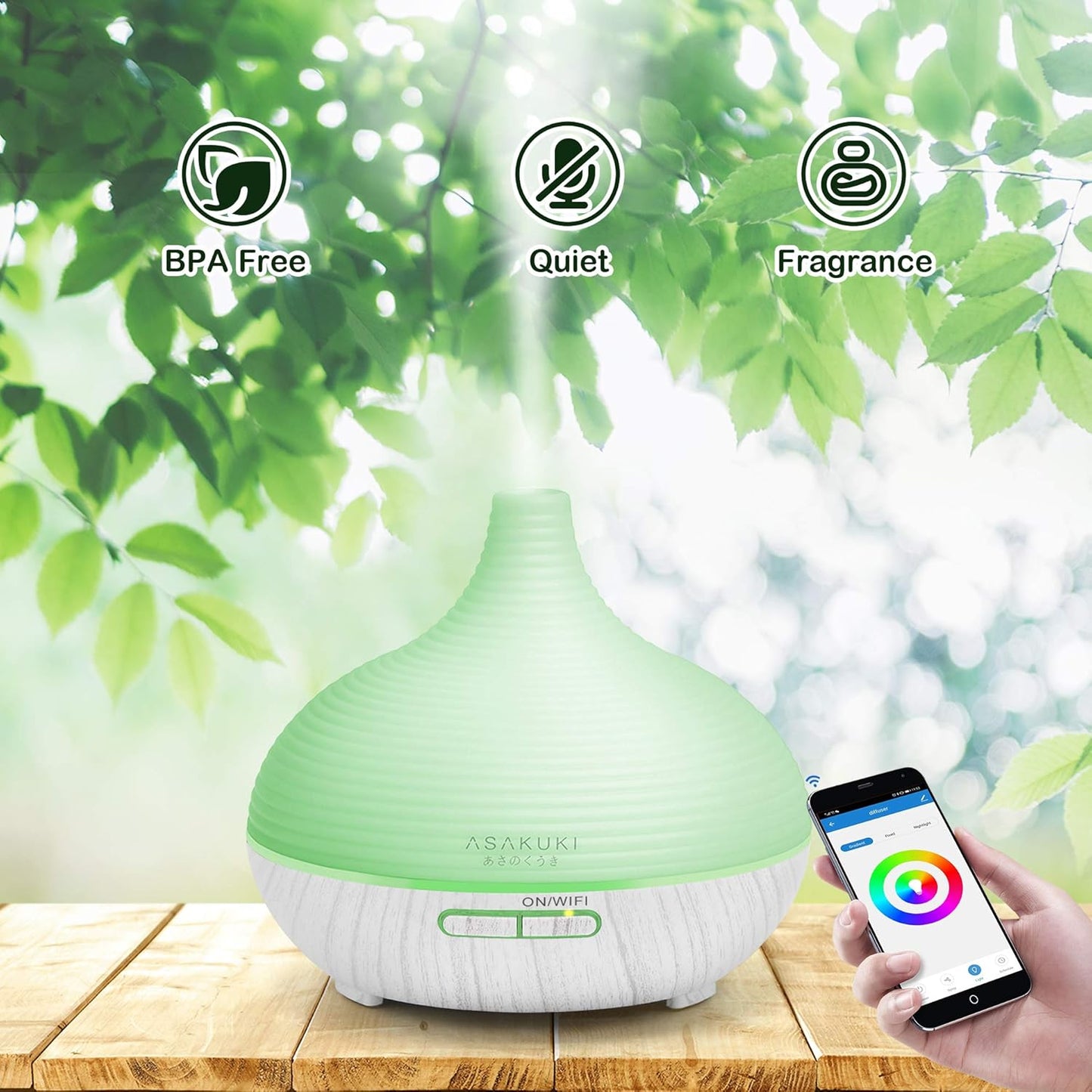 Smart Wifi Essential Oil Diffuser with 4 Essential Oils Set, 2021 Upgrated 300Ml Diffuser with 7 LED Lights