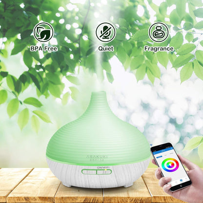 Smart Wifi Essential Oil Diffuser with 4 Essential Oils Set, 2021 Upgrated 300Ml Diffuser with 7 LED Lights