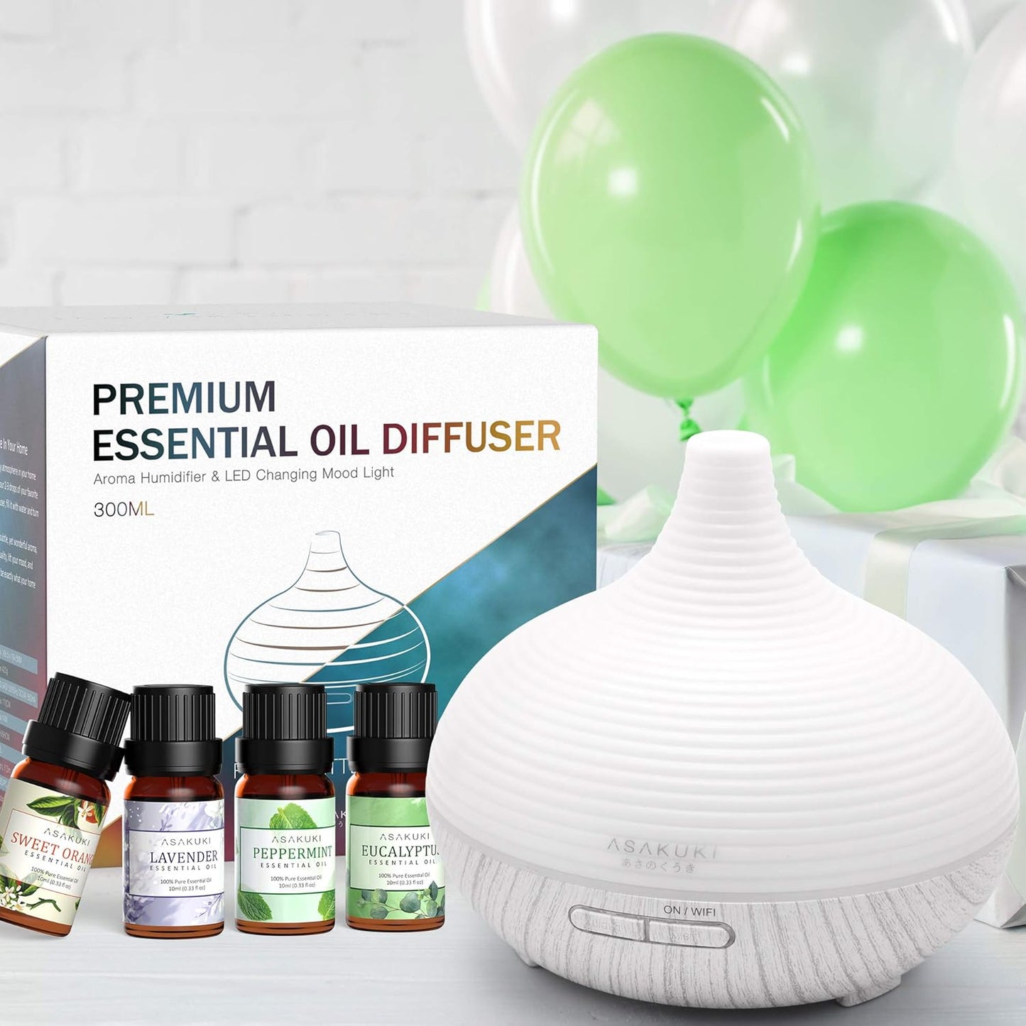 Smart Wifi Essential Oil Diffuser with 4 Essential Oils Set, 2021 Upgrated 300Ml Diffuser with 7 LED Lights